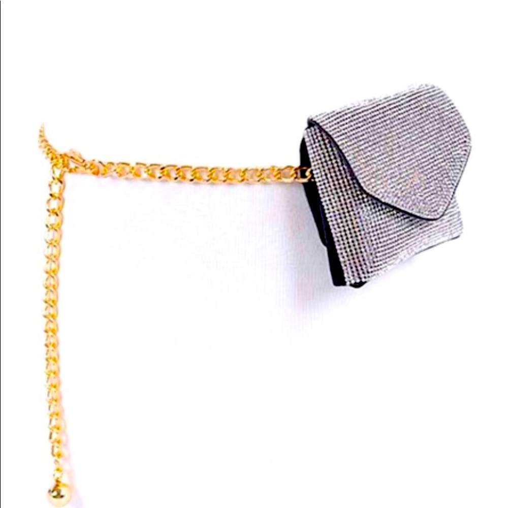 Metallic Mini Crystal Fanny Chain Belt Waist Bag